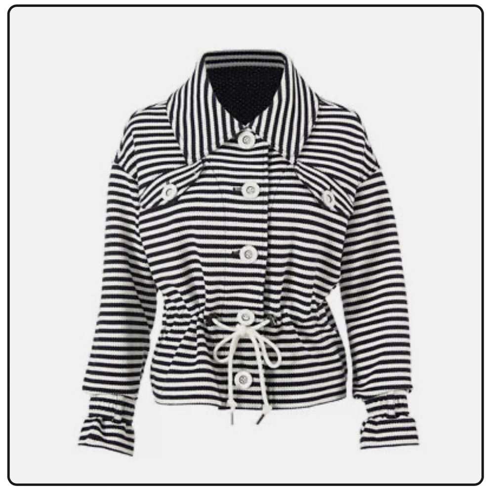 CAbi Harbor Nautical Stripe Jacket Navy/White Style 5654 Size Medium